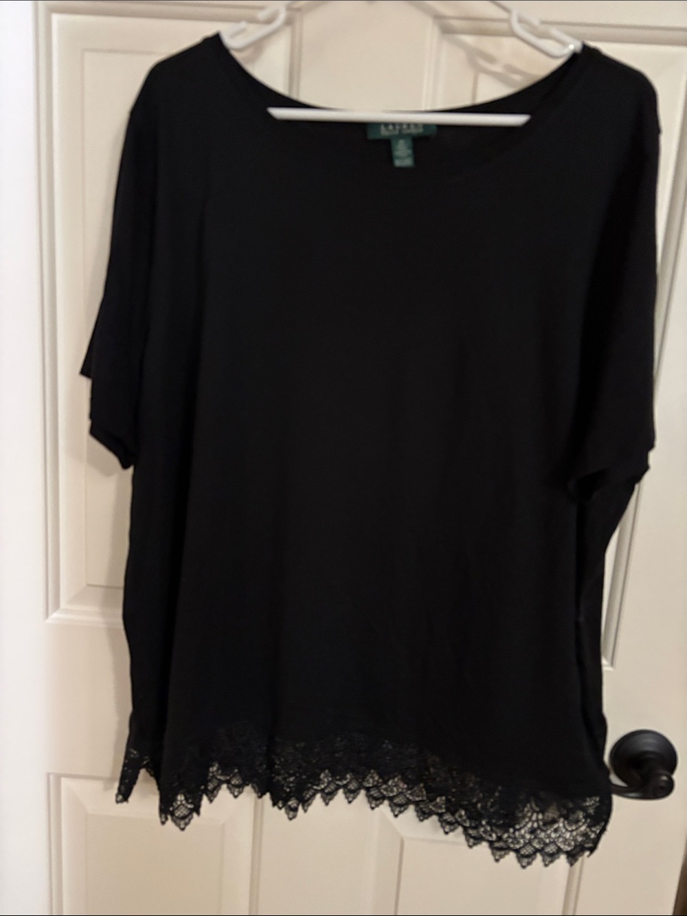 Lauren Ralph Lauren Black Short-Sleeve Tee with Lace Hem
